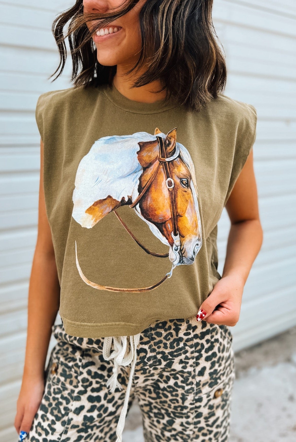 Bridle Beauty Cropped Muscle Tank – Faded Army