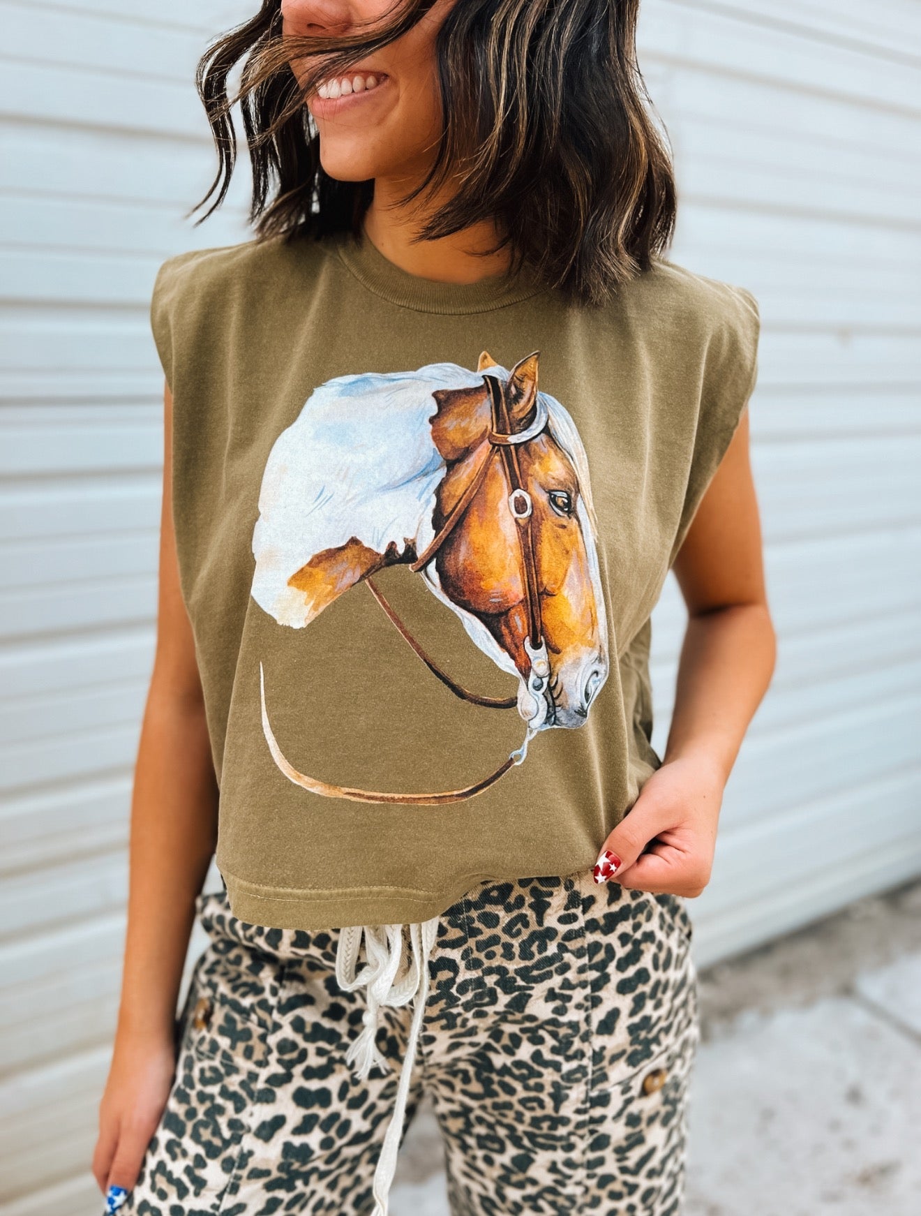 Bridle Beauty Cropped Muscle Tank – Faded Army