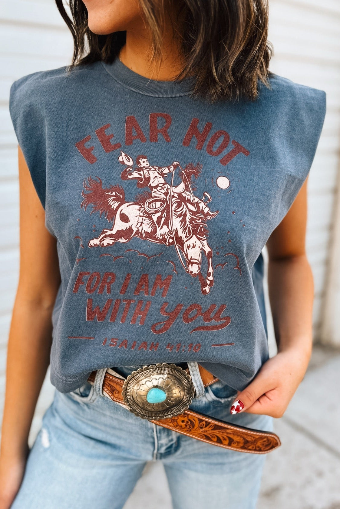 Fear Not Cropped Muscle Tank – Faded Navy