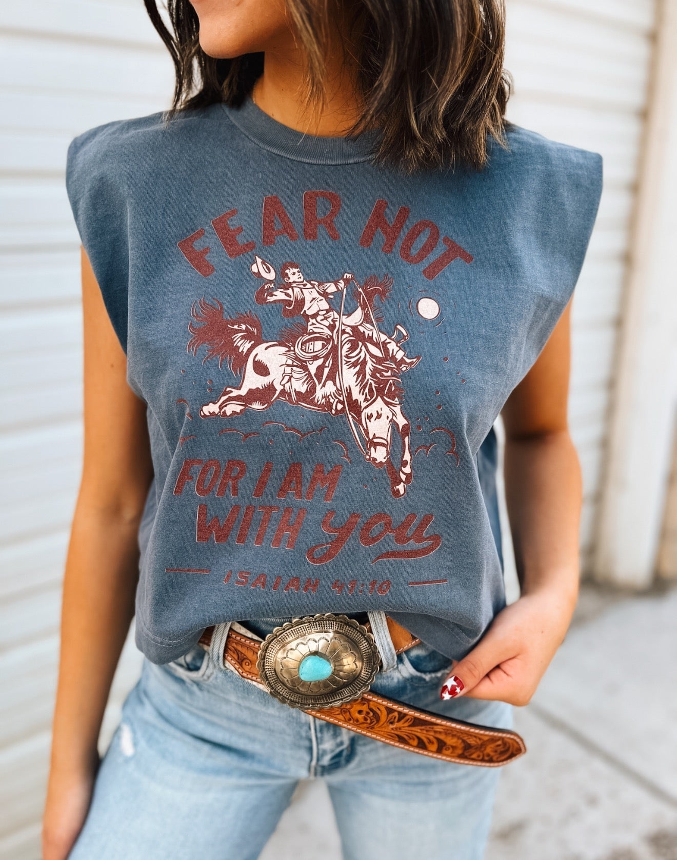 Fear Not Cropped Muscle Tank – Faded Navy