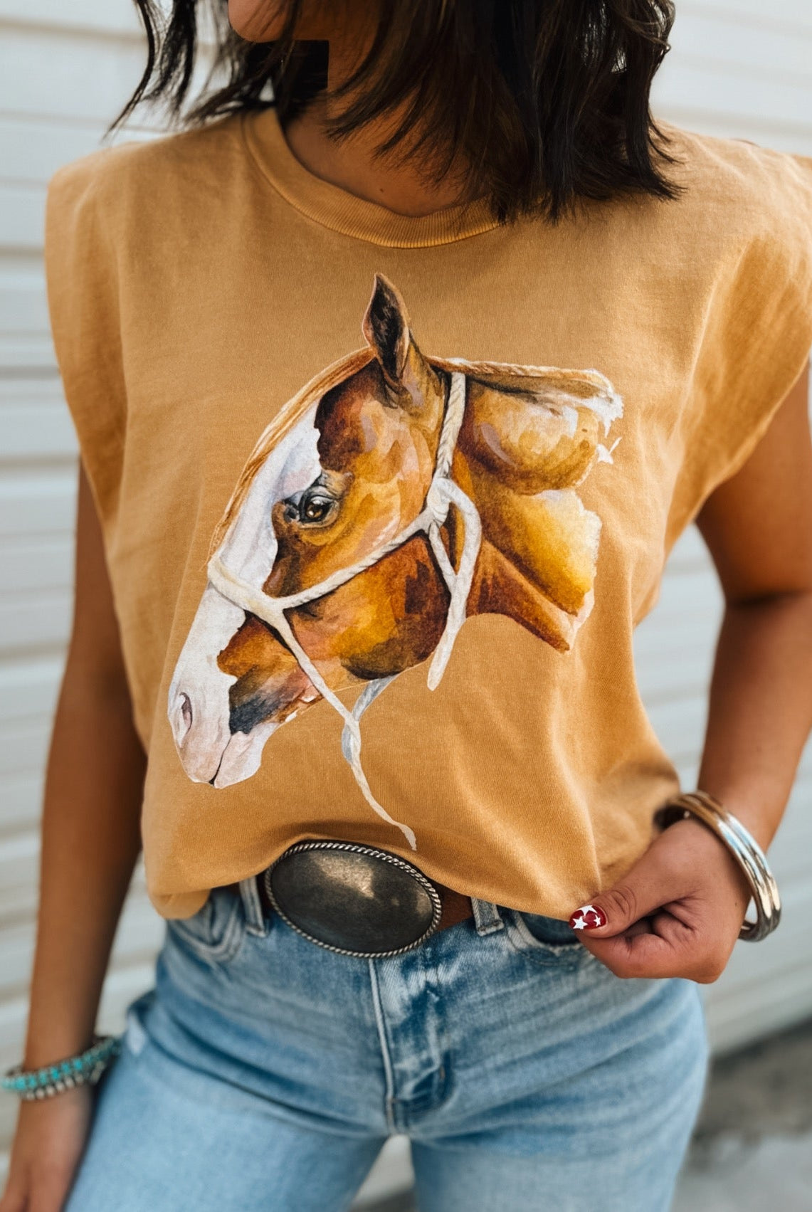 Ol’ Paint Cropped Muscle Tank – Faded Mustard