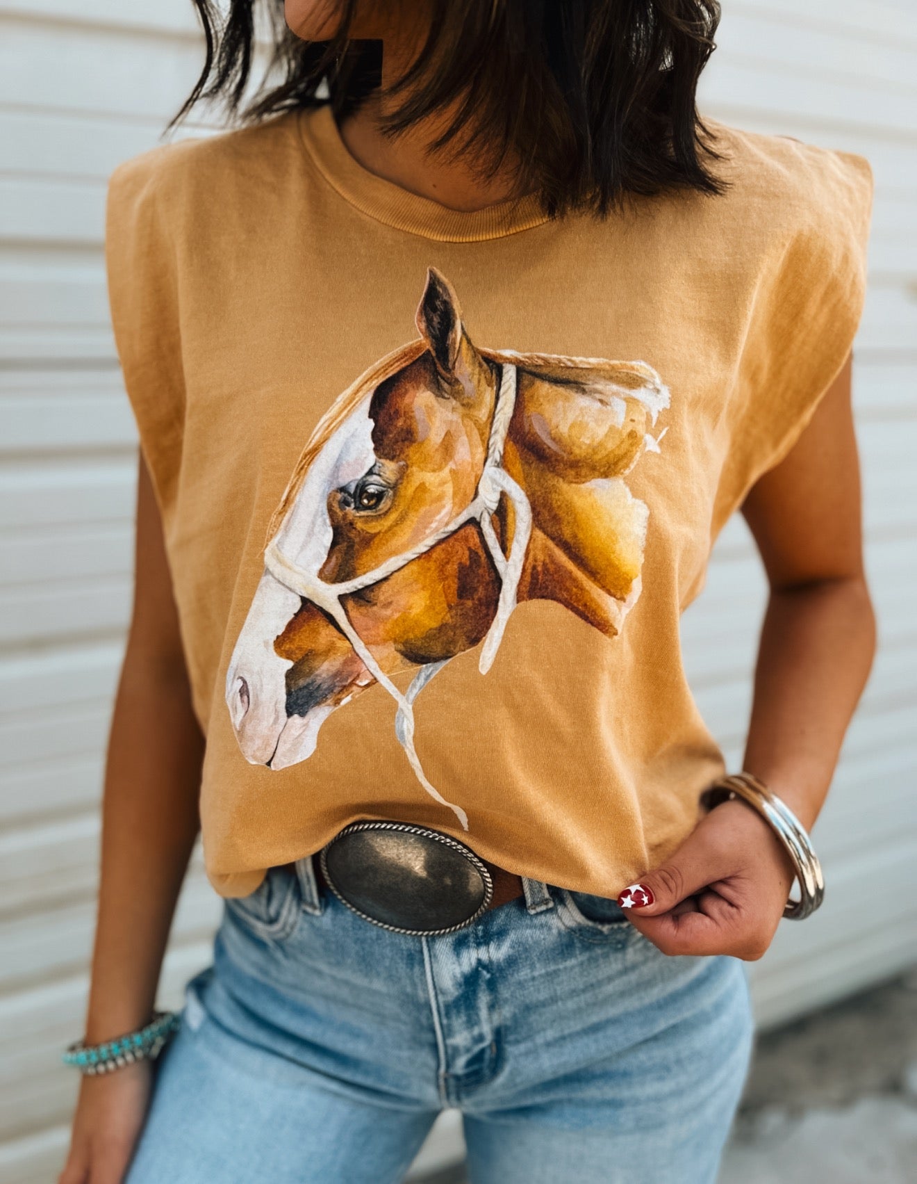 Ol’ Paint Cropped Muscle Tank – Faded Mustard