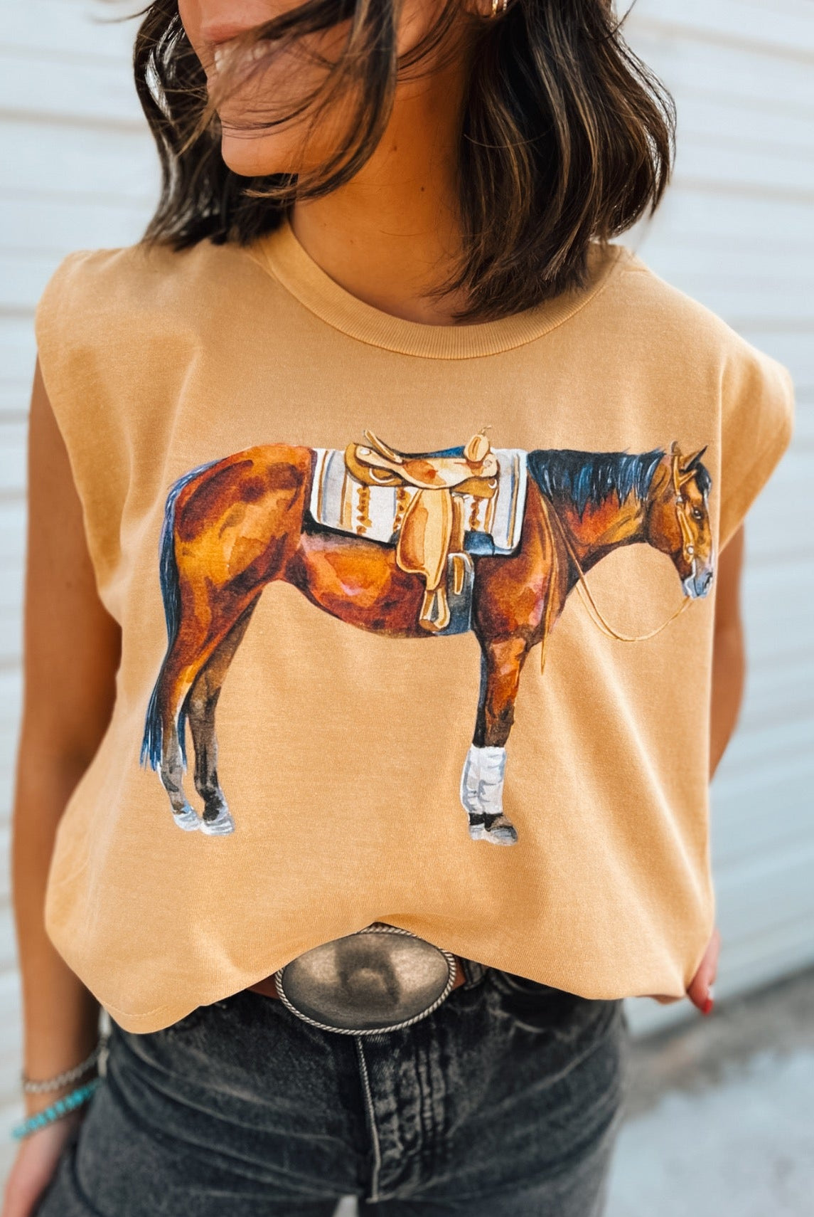 Show Horse Cropped Muscle Tank – Faded Mustard