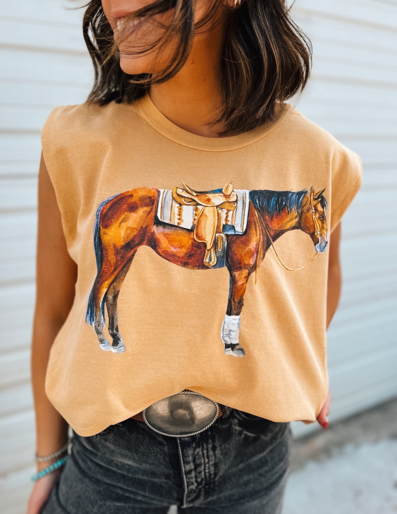 Show Horse Cropped Muscle Tank – Faded Mustard