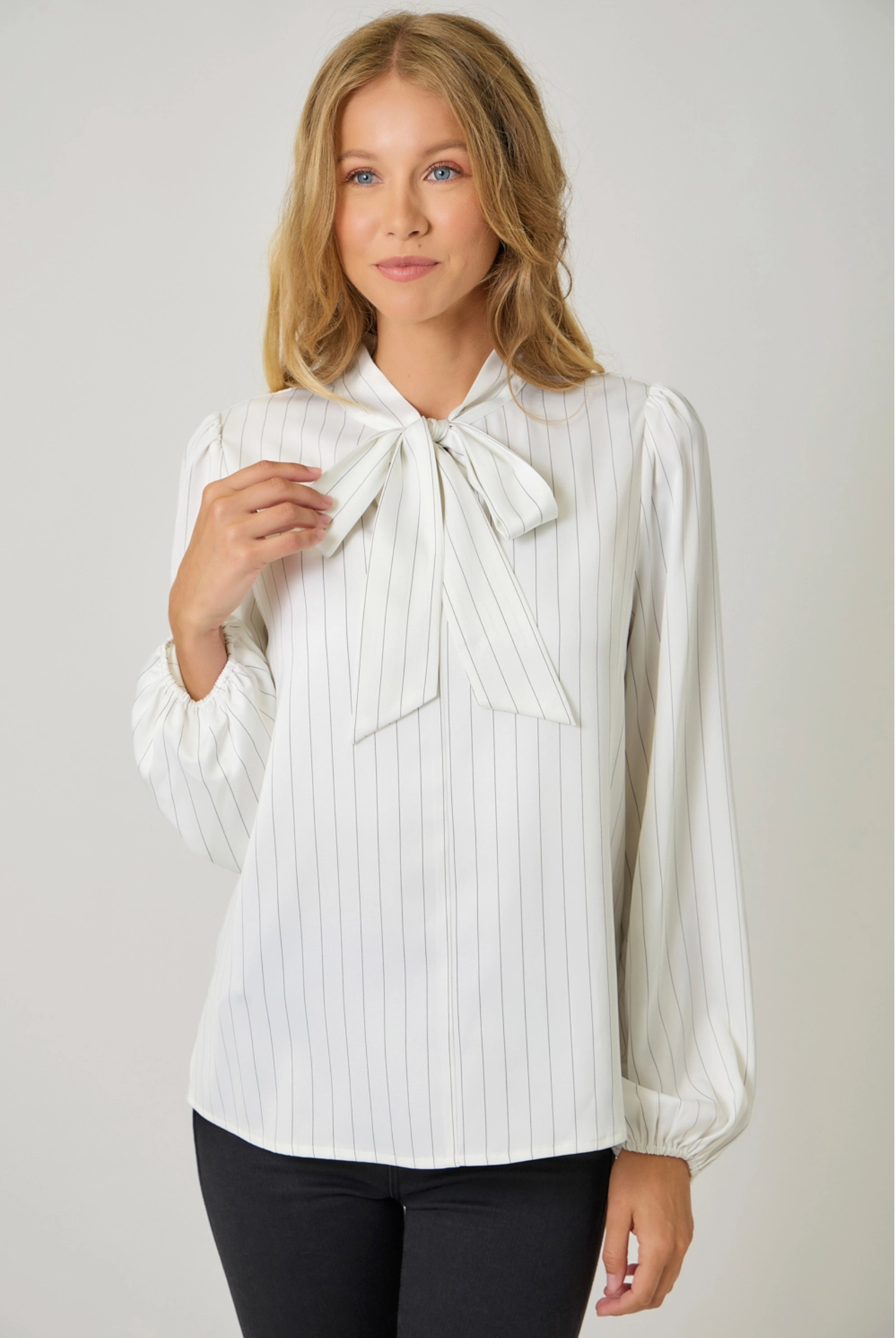 Striped Bow Babe Front Tie Blouse Top