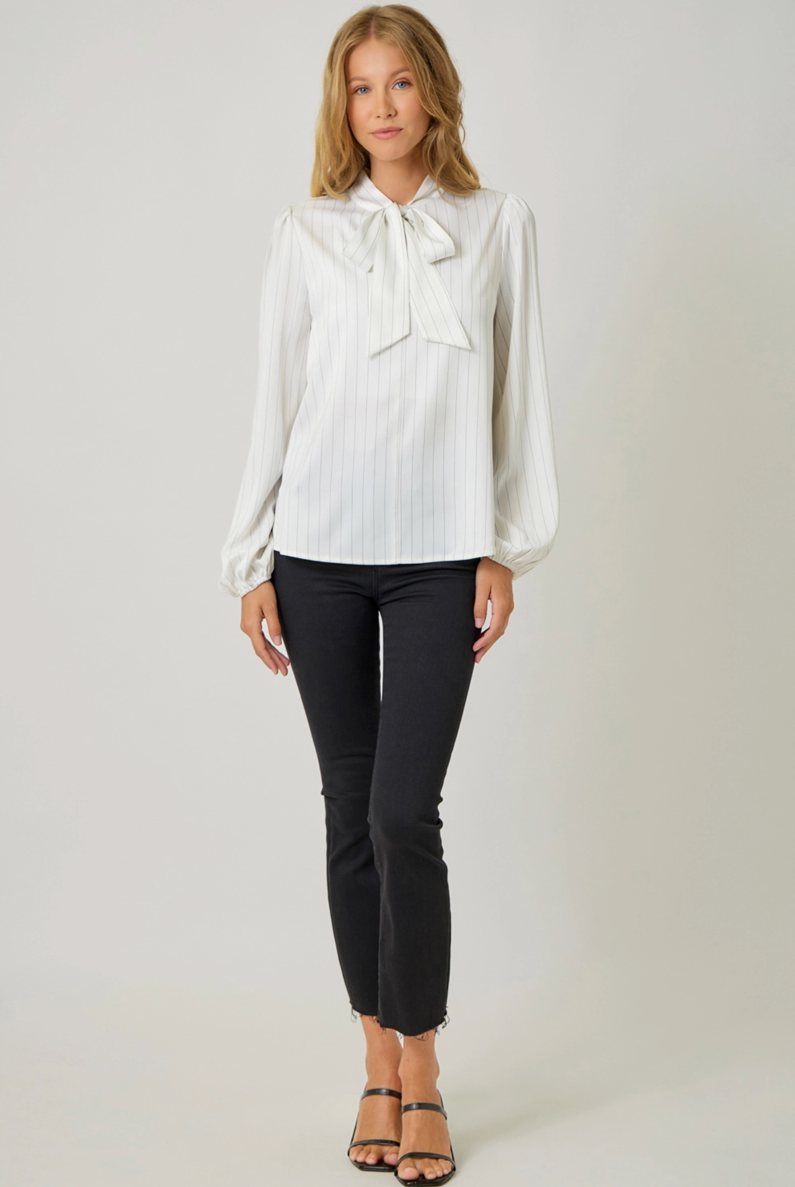 Striped Bow Babe Front Tie Blouse Top