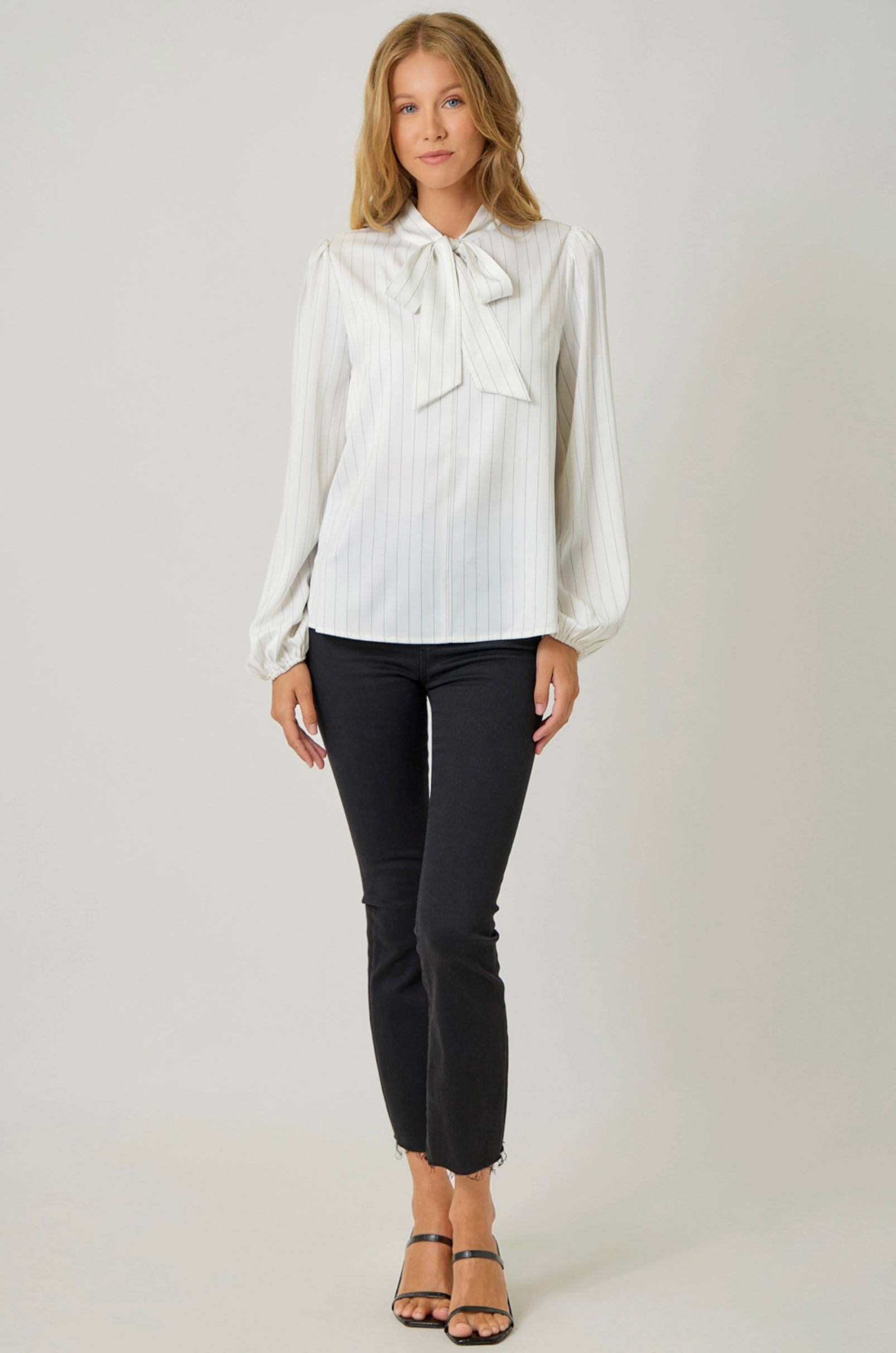 Striped Bow Babe Front Tie Blouse Top