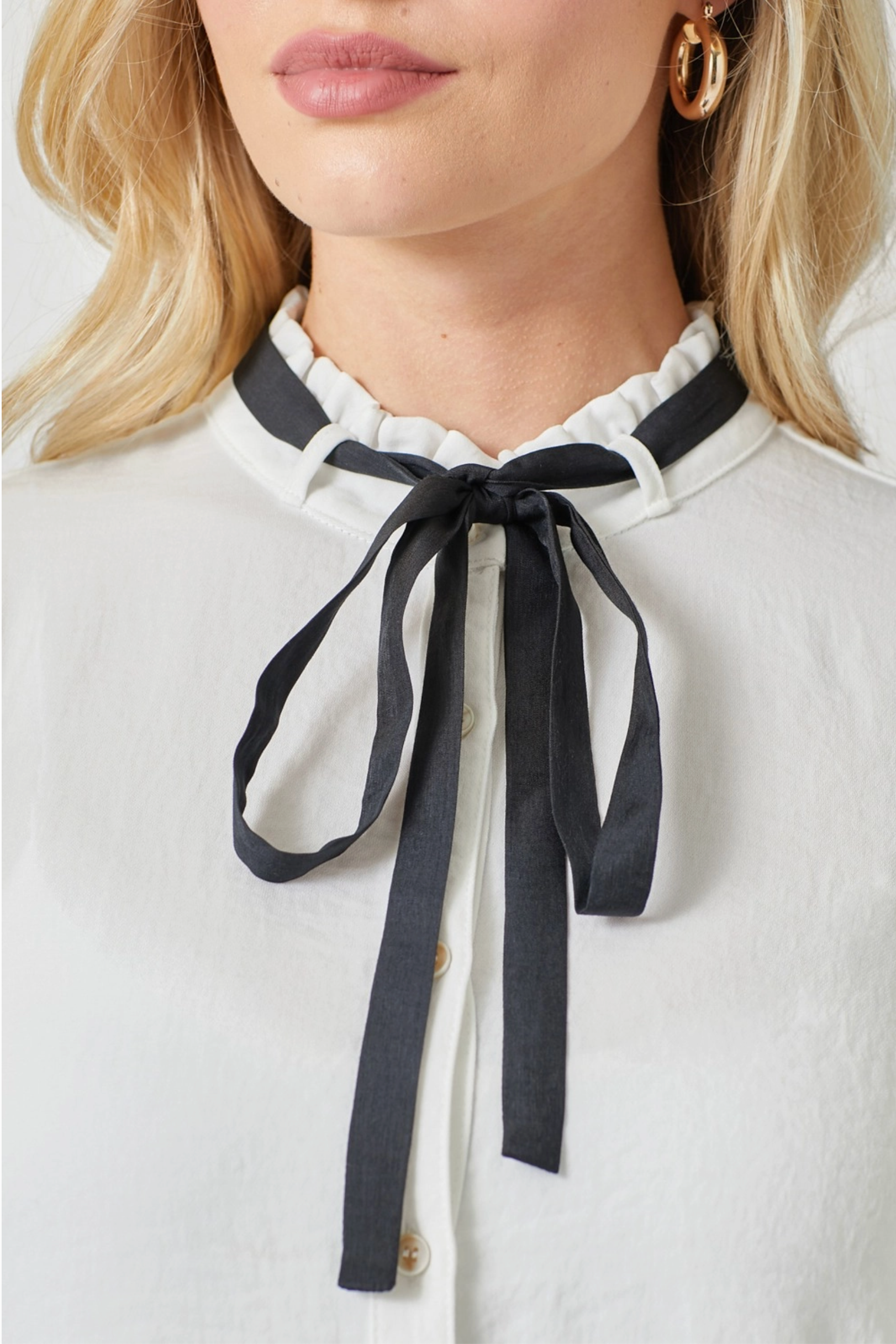 Ruffle and Ribbon Blouse Top