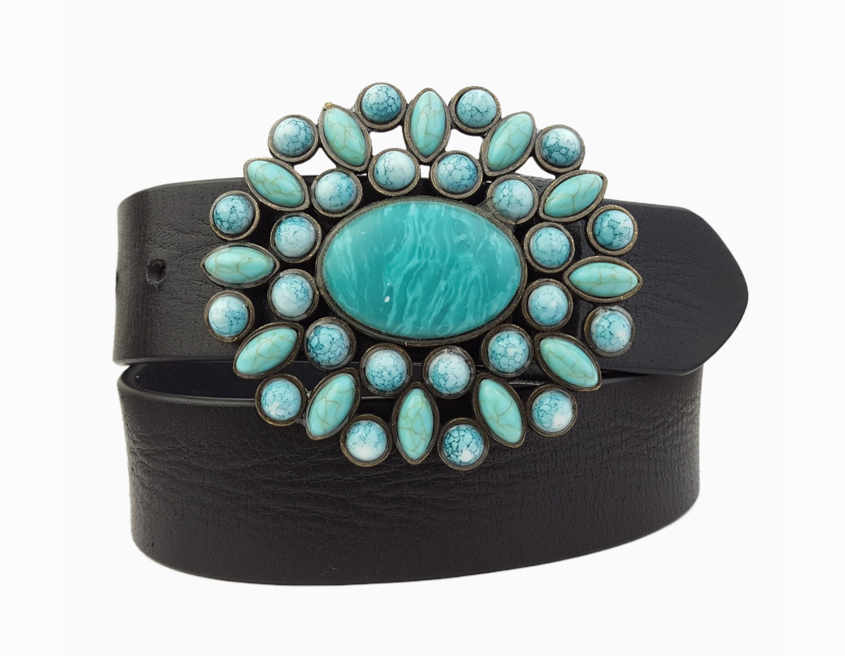 Western Ways Turquoise Buckle Belt (Black)