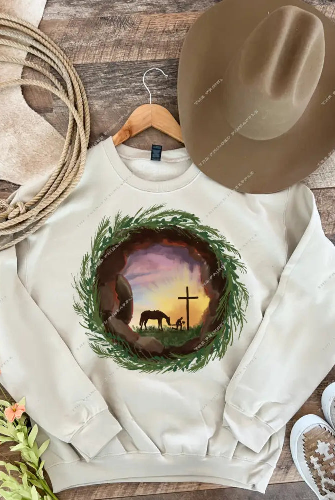 At The Tomb Easter Design Tee Or Sweatshirt(Cream)Adult