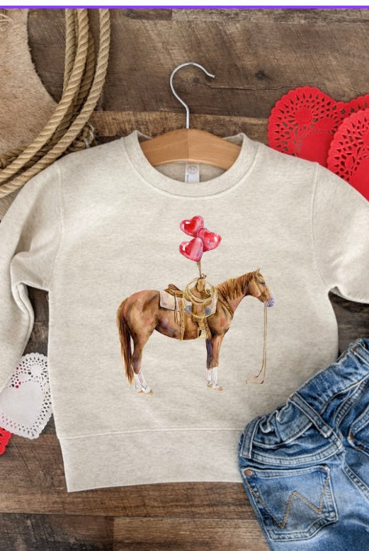 Balloon Horse Valentines Sweatshirt(Infant/Toddler/Youth)(Cream)