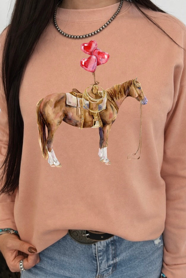 Balloon Horse Valentines Sweatshirt or Tee (pink)