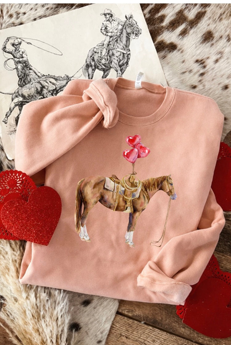 Balloon Horse Valentines Sweatshirt or Tee (pink)