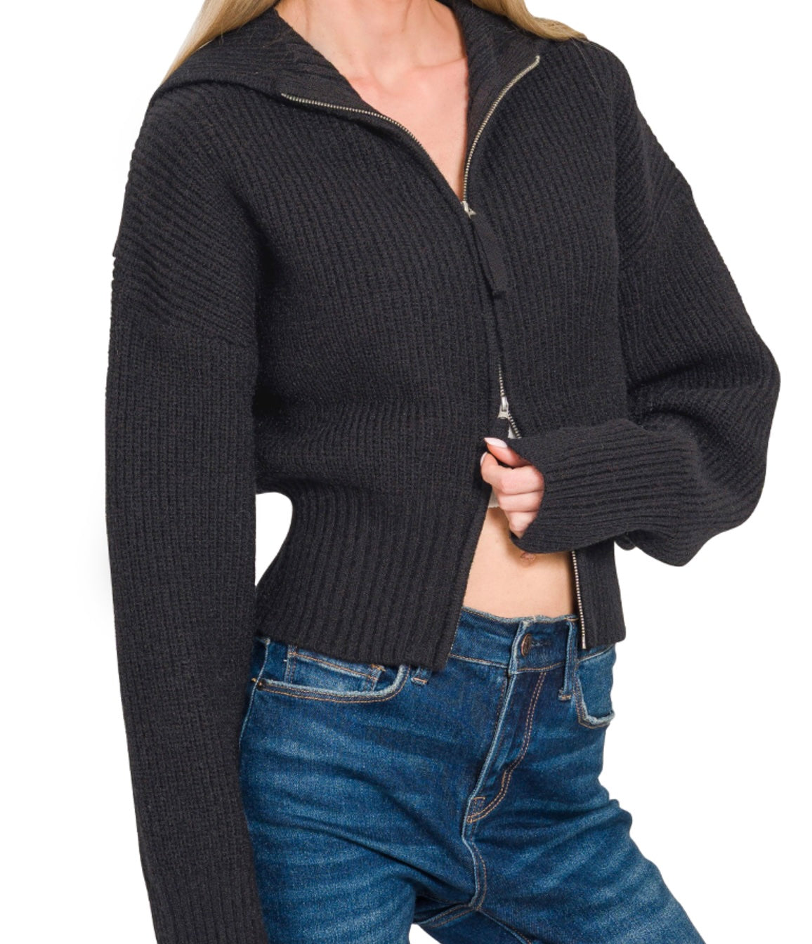 Honky Tonk Collared Zip Up (Black)