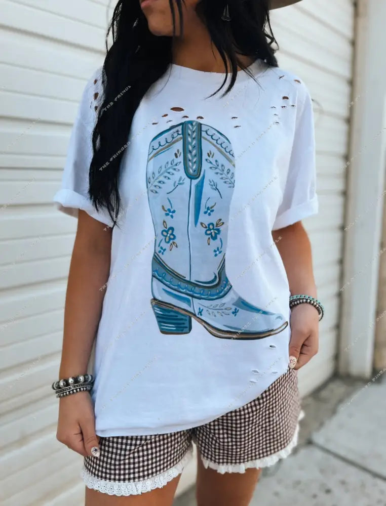 Blue Boot Distressed Tee