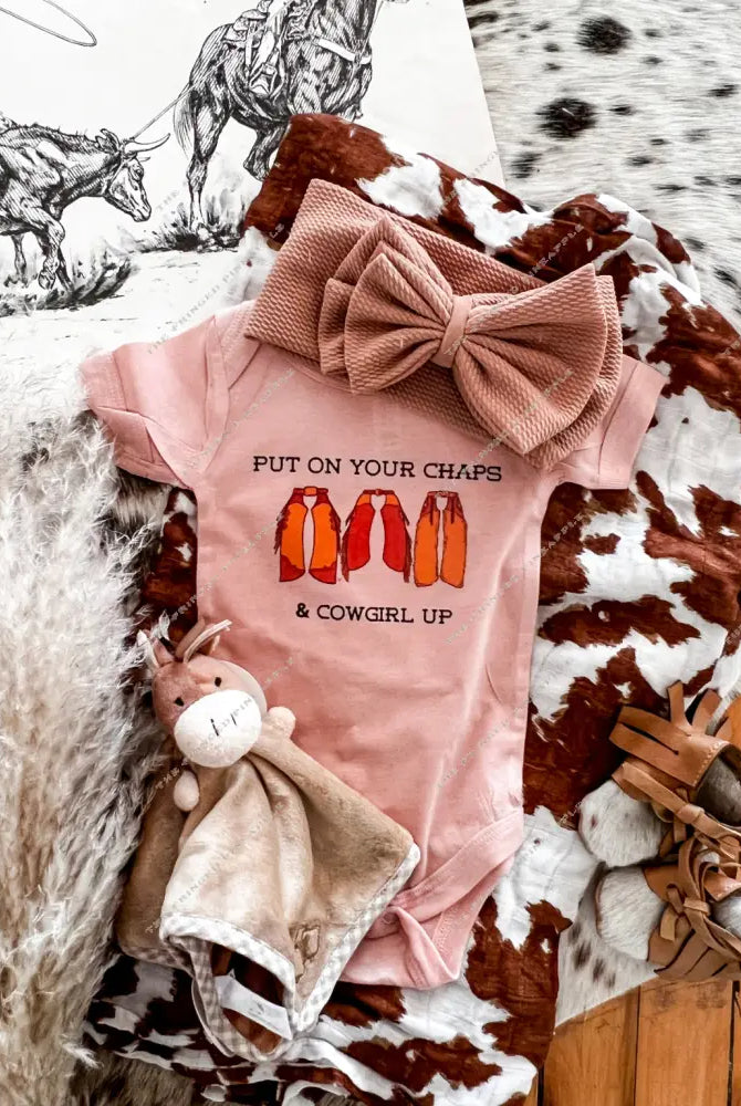 Chaps Cowgirl Design (Youth Onesie/Tee)(salmon pink/Cream)