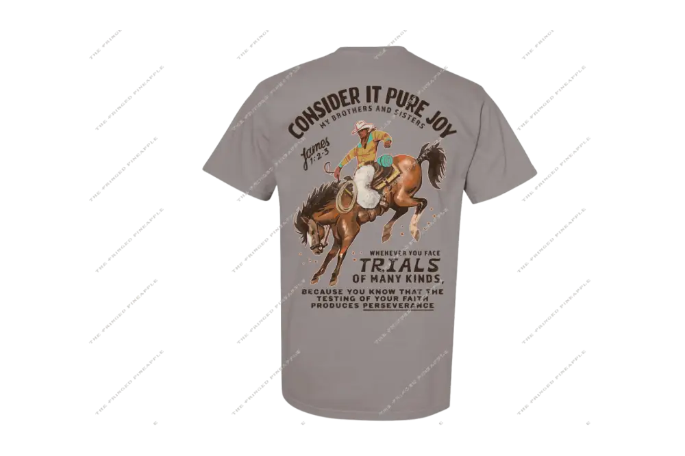 ’Consider It Pure Joy’ Bronc Rider Tee- James 1:2 (Grey)