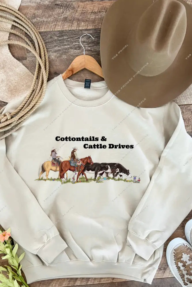 Cottontails & Cattle Drives Easter Design Tee Or Sweatshirt - No Words (Cream) - Adult