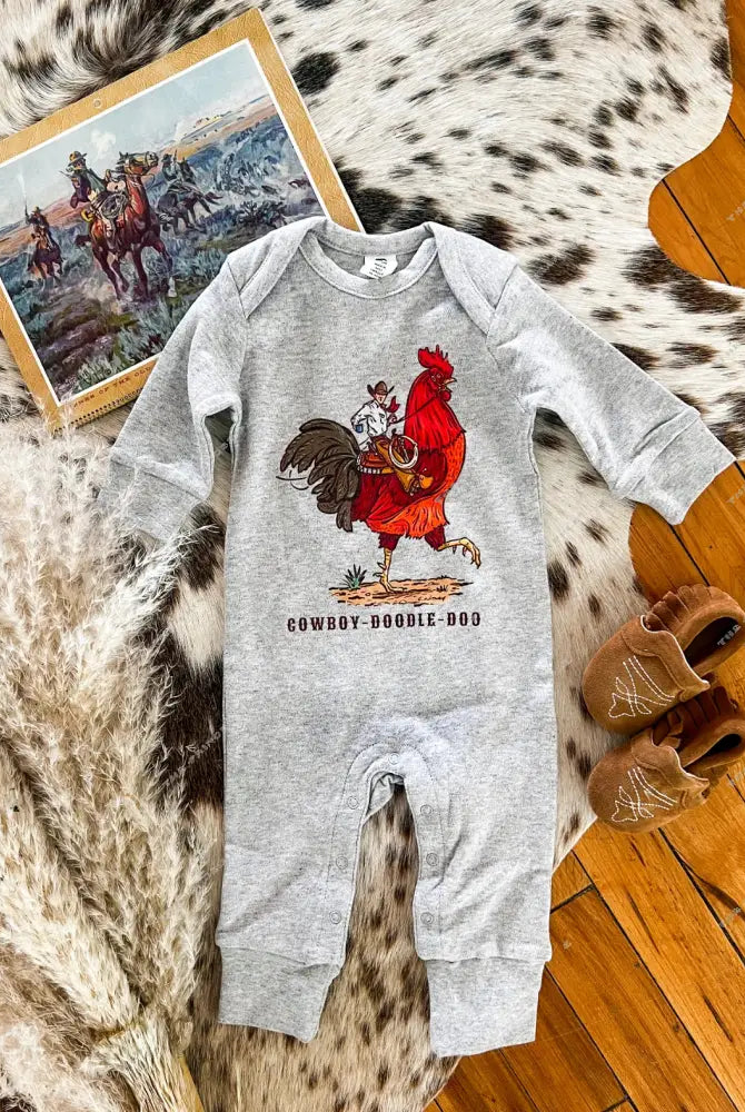 Cowboy-Doodle-Doo (grey) (Organic One-piece Long Onesie)