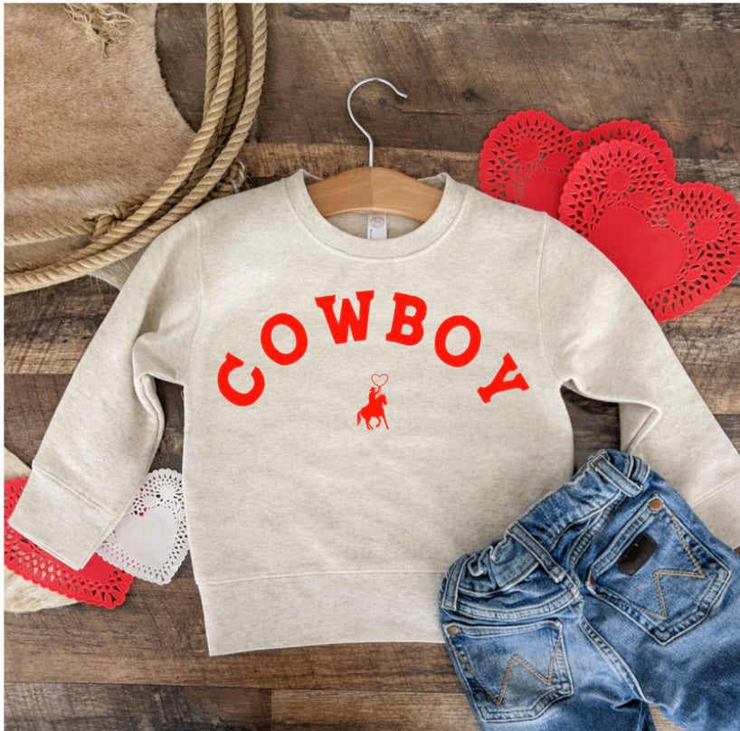 Cowboy Valentines Sweatshirt(Infant/Toddler/Youth)(Cream)