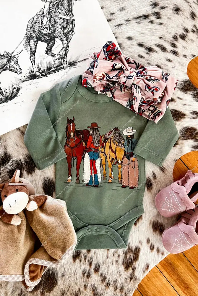 Cowgirl Duo Longsleeve Onesie(little kid)(green)