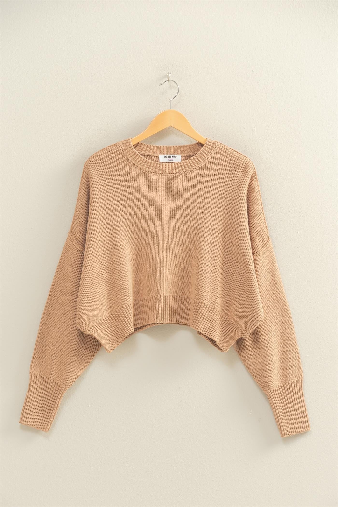 Semi Cropped Crew Neck Sweater (dark taupe)
