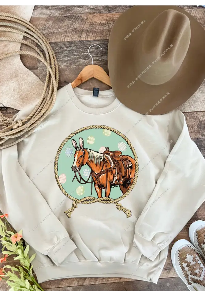 Easter Horse Design Tee Or Sweatshirt(Cream)Adult