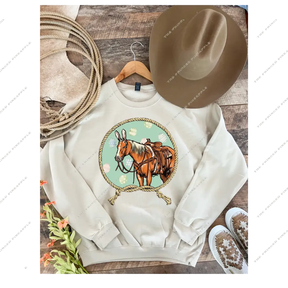 Easter Horse Design Tee Or Sweatshirt(Cream)Adult