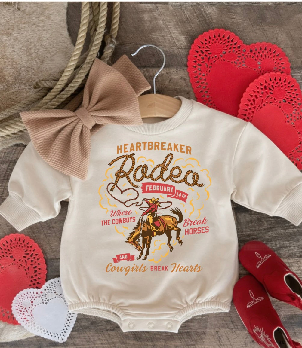 Heartbreaker Rodeo (red) Valentines Bubble Romper (Infant)((Cream)