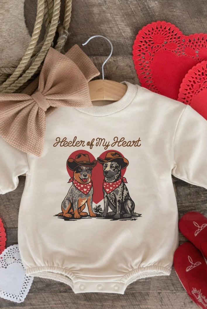 Heeler Of My Heart Valentines Bubble Romper (Infant)((Cream)