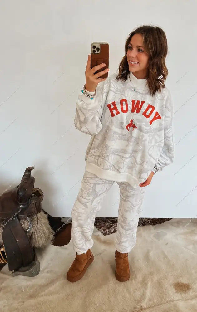 Howdy Western Oversized Mock Neck Set (Camo)