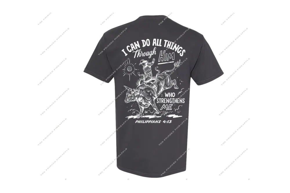 ’I Can Do all Things’ Bull Rider Tee- Philippians 4:13 (Graphite)