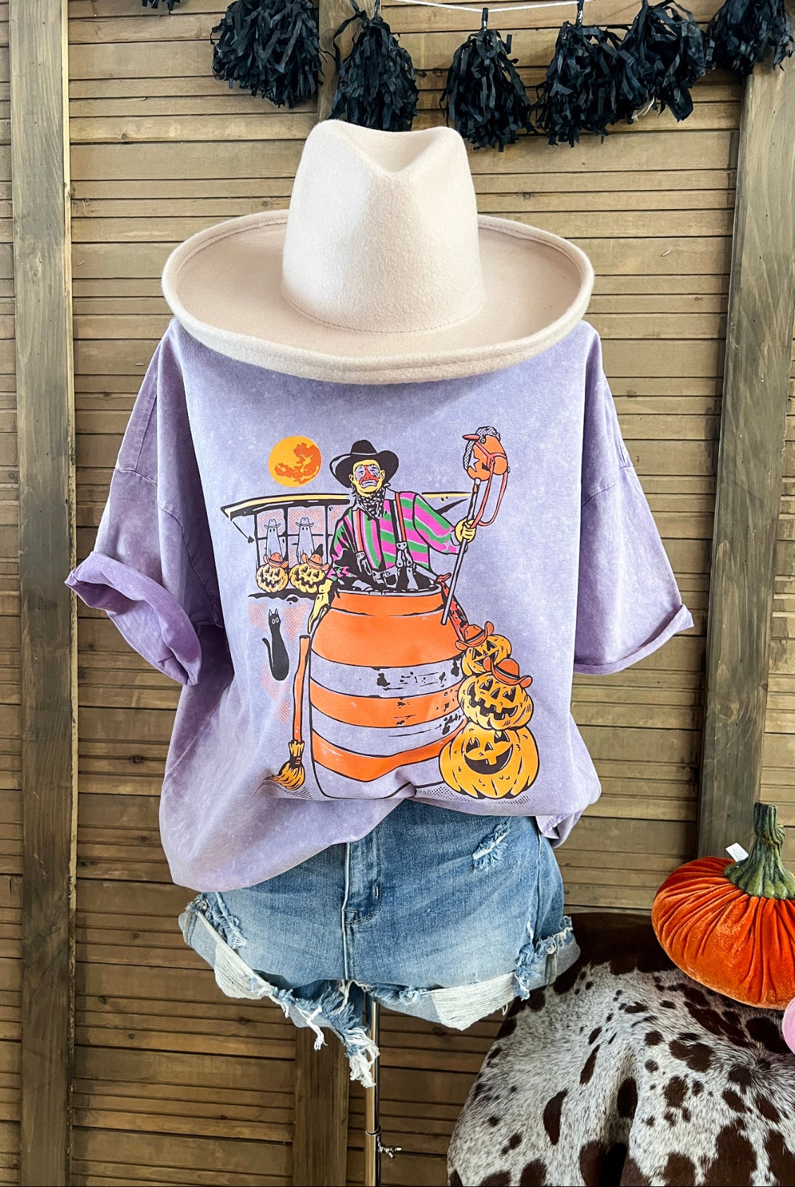 Purple Halloween Rodeo Clown Tee (purple stone)