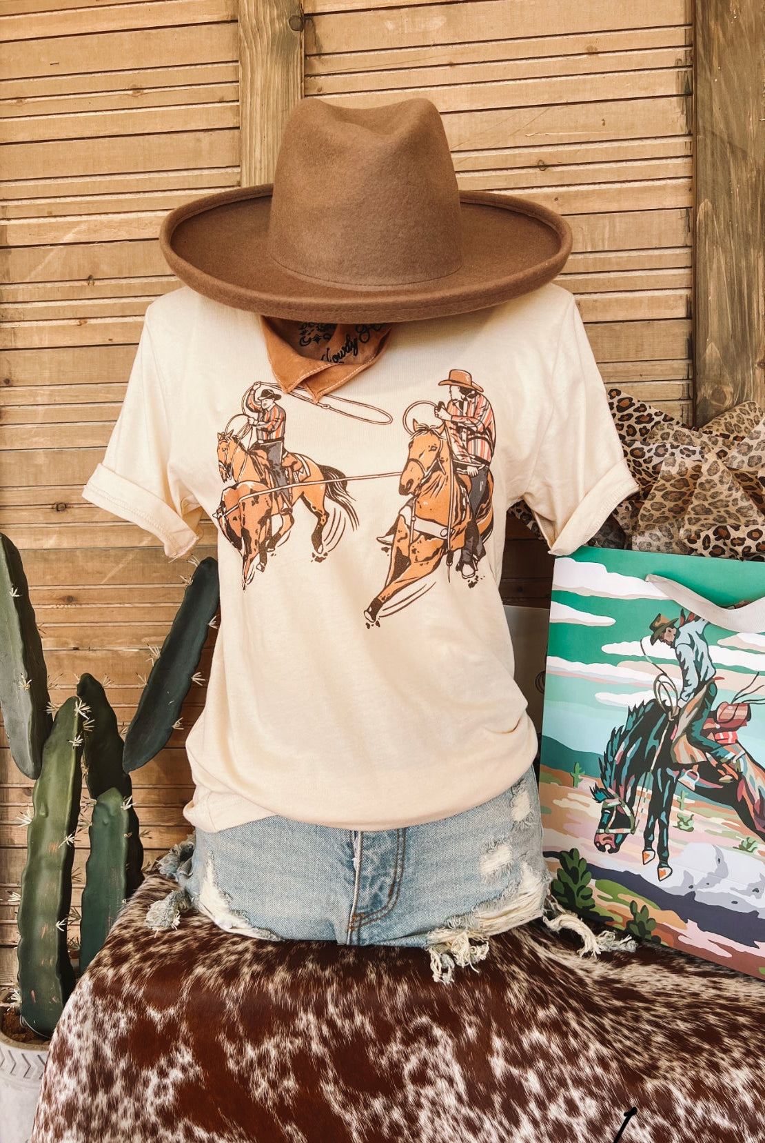 Turn Left Team Ropers S/S Tee(No Words)(Adult)(Cream)