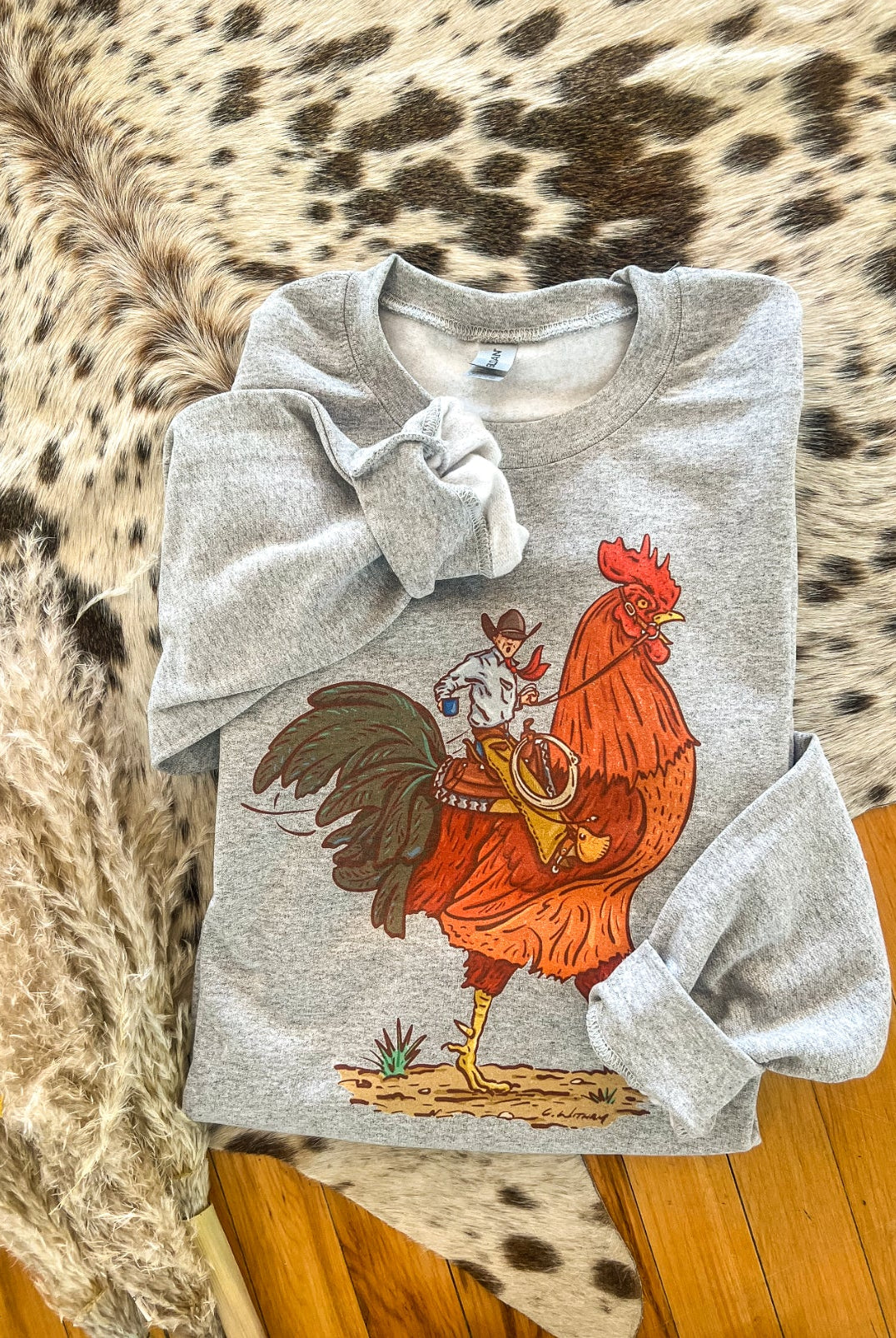 Rooster Cowboy Sweatshirt (Adult)(Grey)