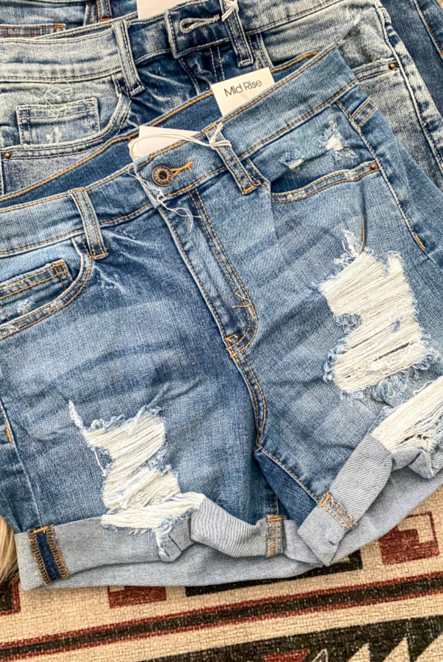 Denim Darlin Semi Cuffed Distressed Shorts. (Mid rise sp735)