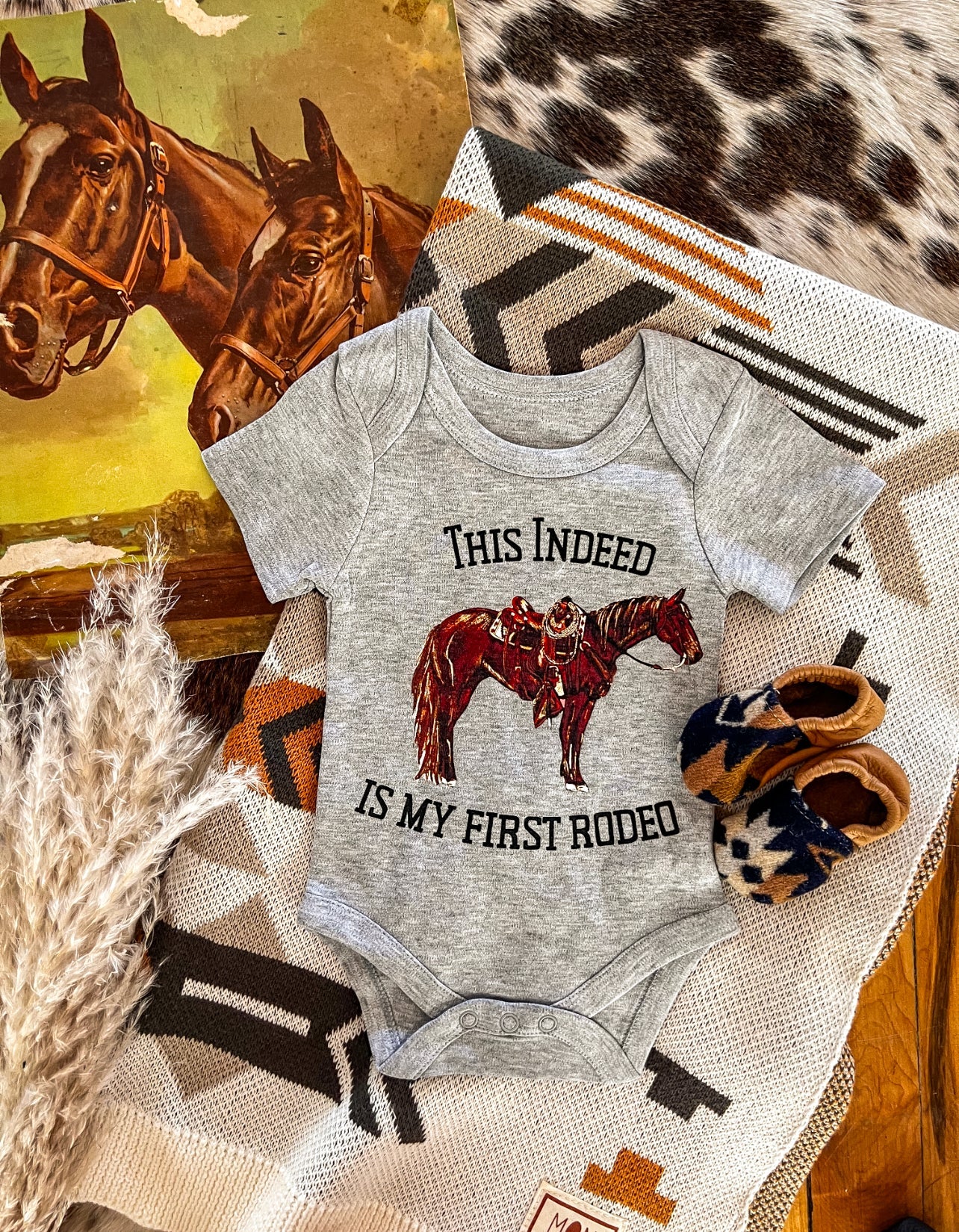 Indeed My First Rodeo S/S Onesie/S/S Tee(little kid)(Heathered Grey)