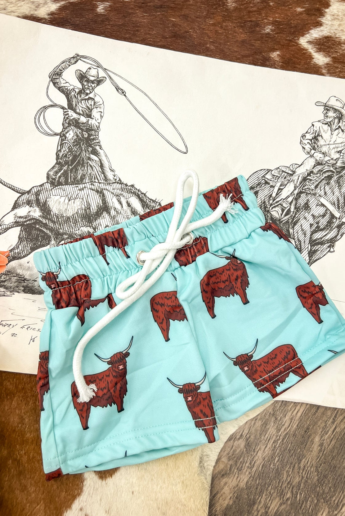 Howdy Highland Blue Swim Trunks (little kid) NB