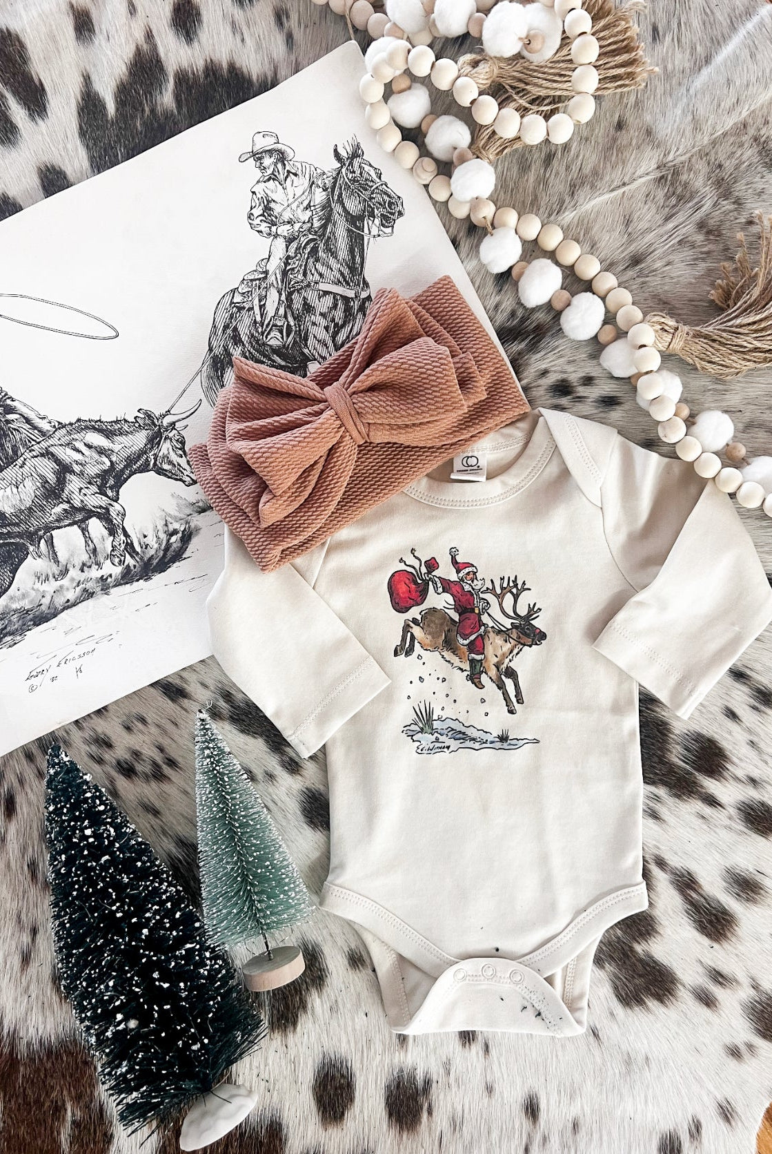 Cody Reindeeer Santa Longsleeve Onesie(little kid)(natural)