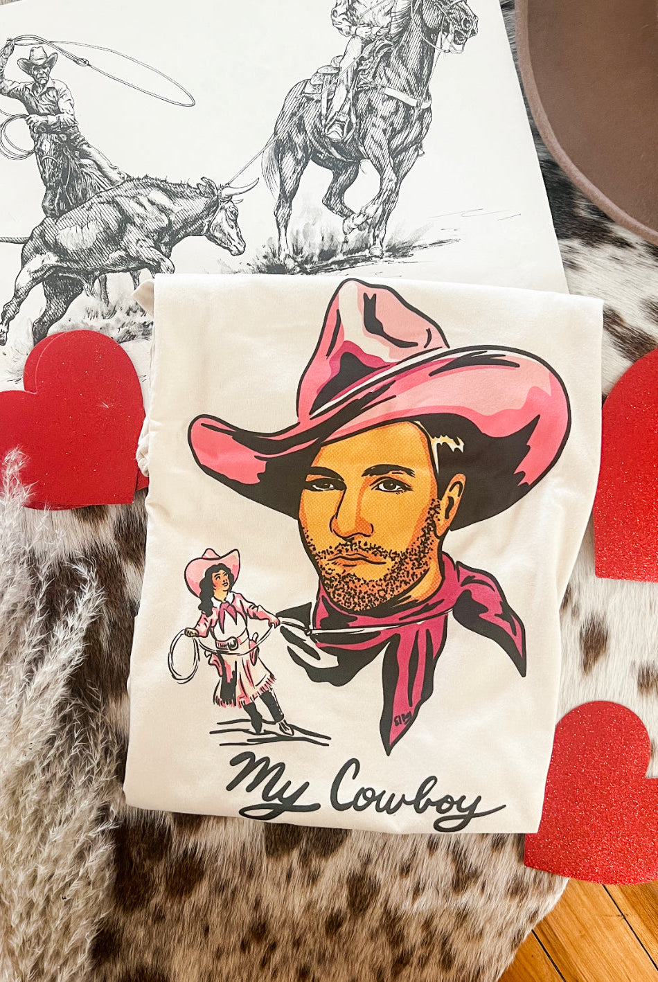 My Cowboy Valentines Design Tee or Sweatshirt (cream) (Adult)