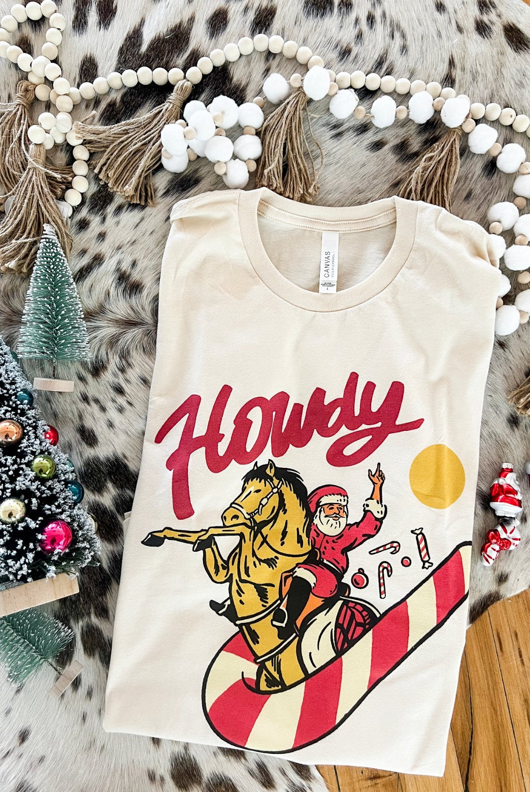 Candy Cane Santa Christmas Design Tee or Sweatshirt (cream) (Adult)