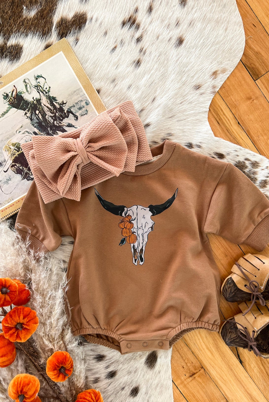 Pumpkin Bullskull Bubble Romper(cognac)