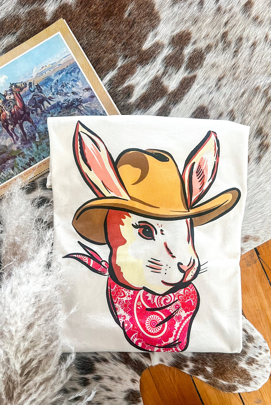 Cowboy Bunny Easter Tee or Sweatshirt (cream) (Adult)