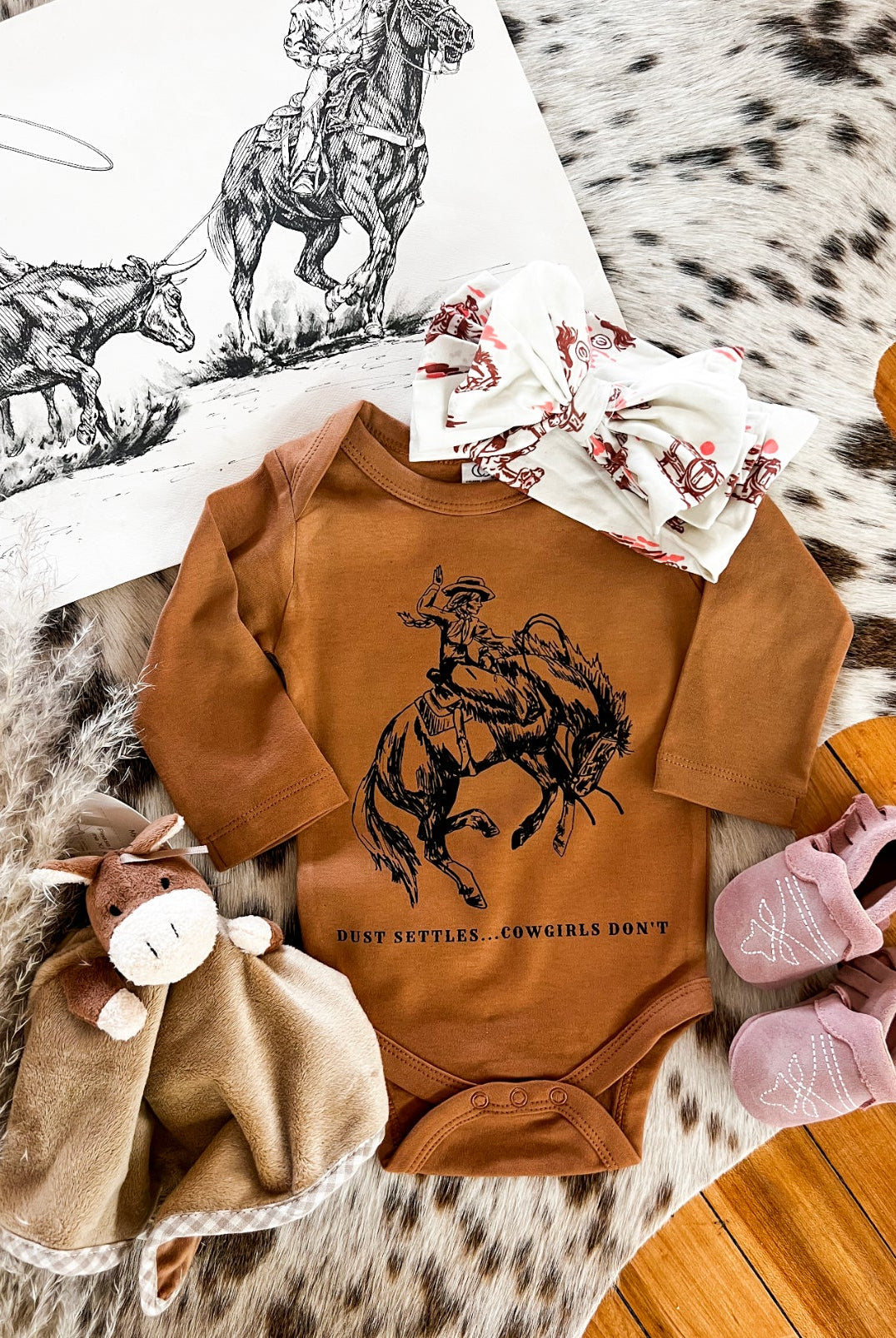Cowgirl Dust Longsleeve Onesie(little kid)(ginger)