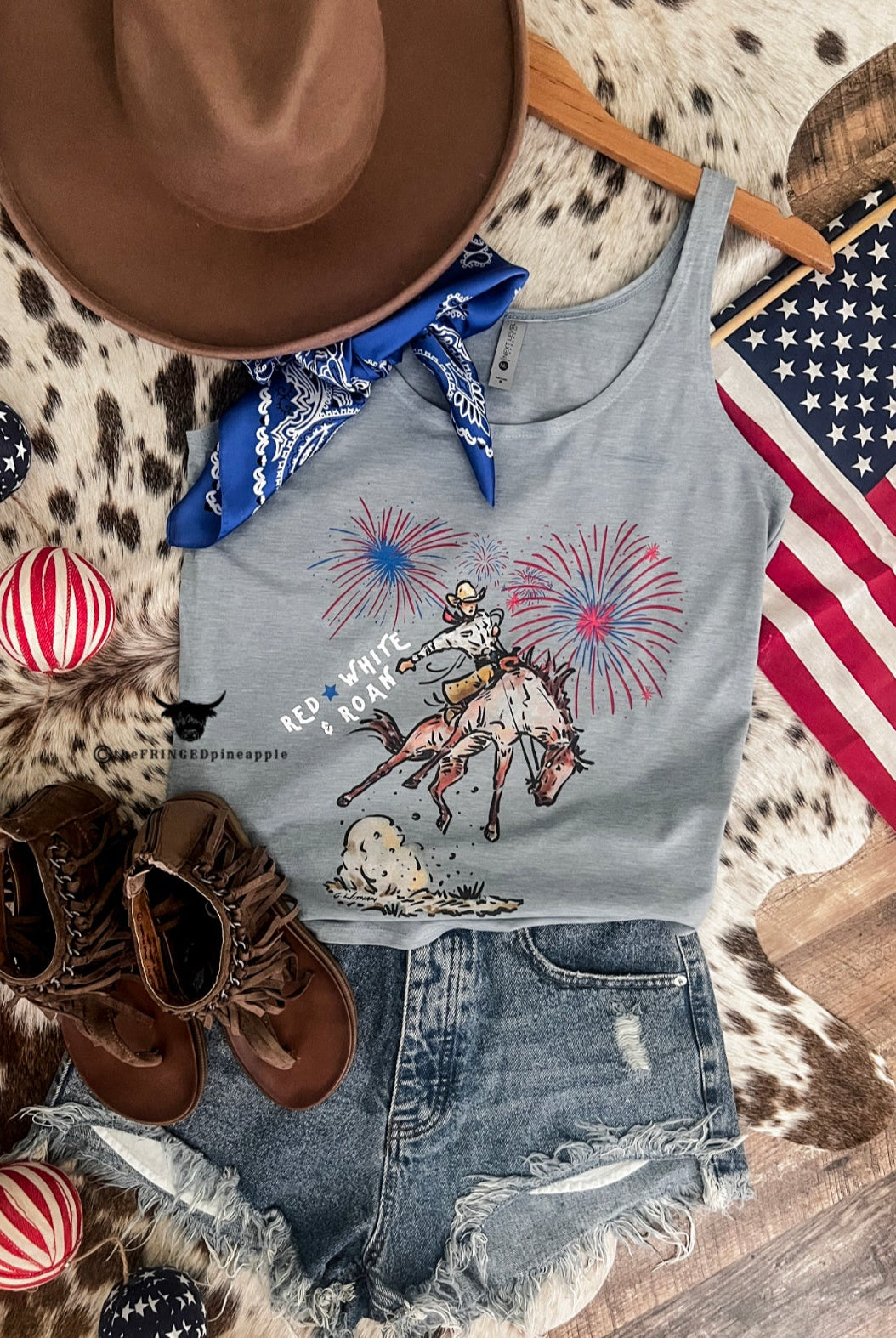 Western 4th Of July - Red,White Roan Tank