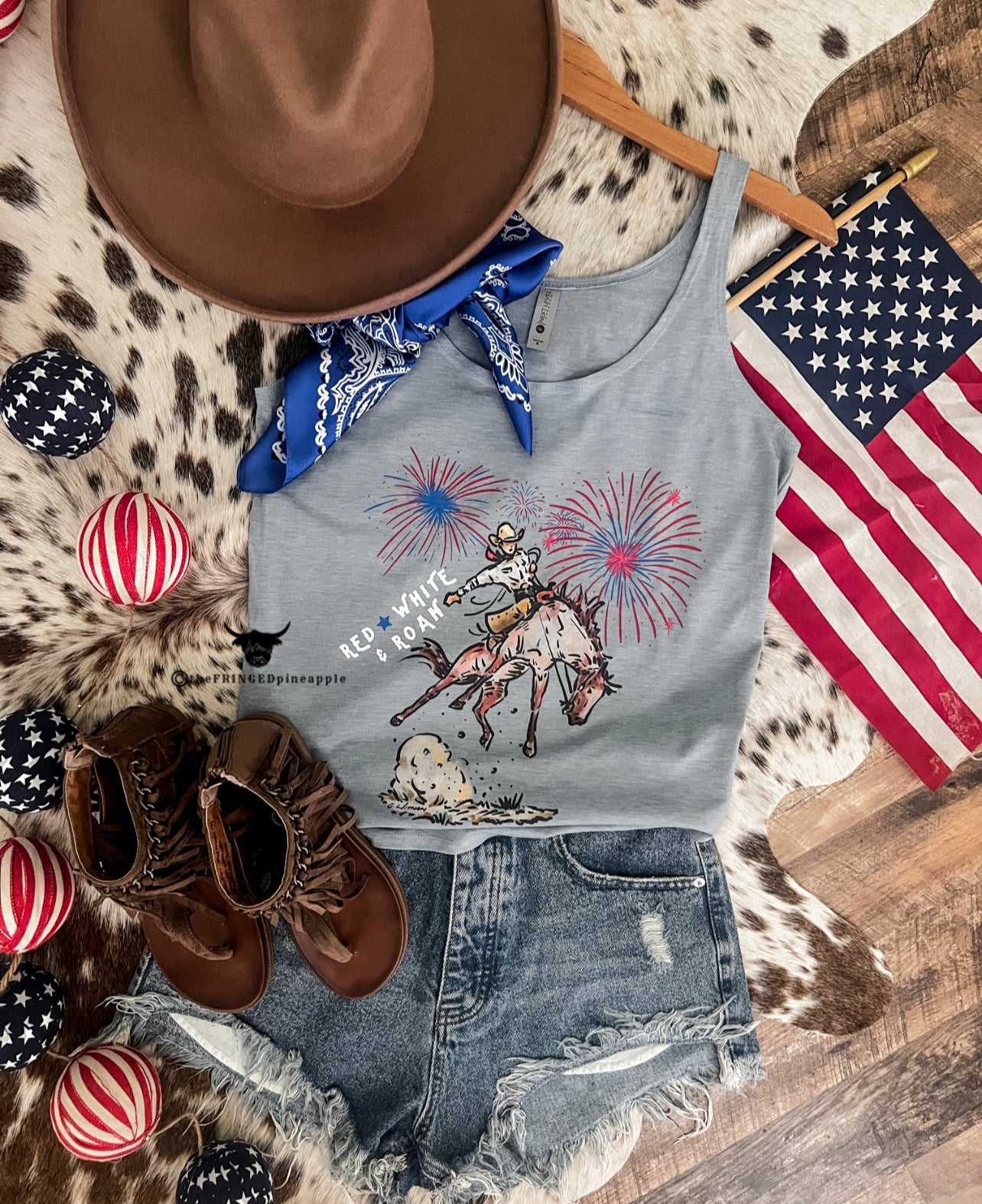Western 4th Of July - Red,White Roan Tank