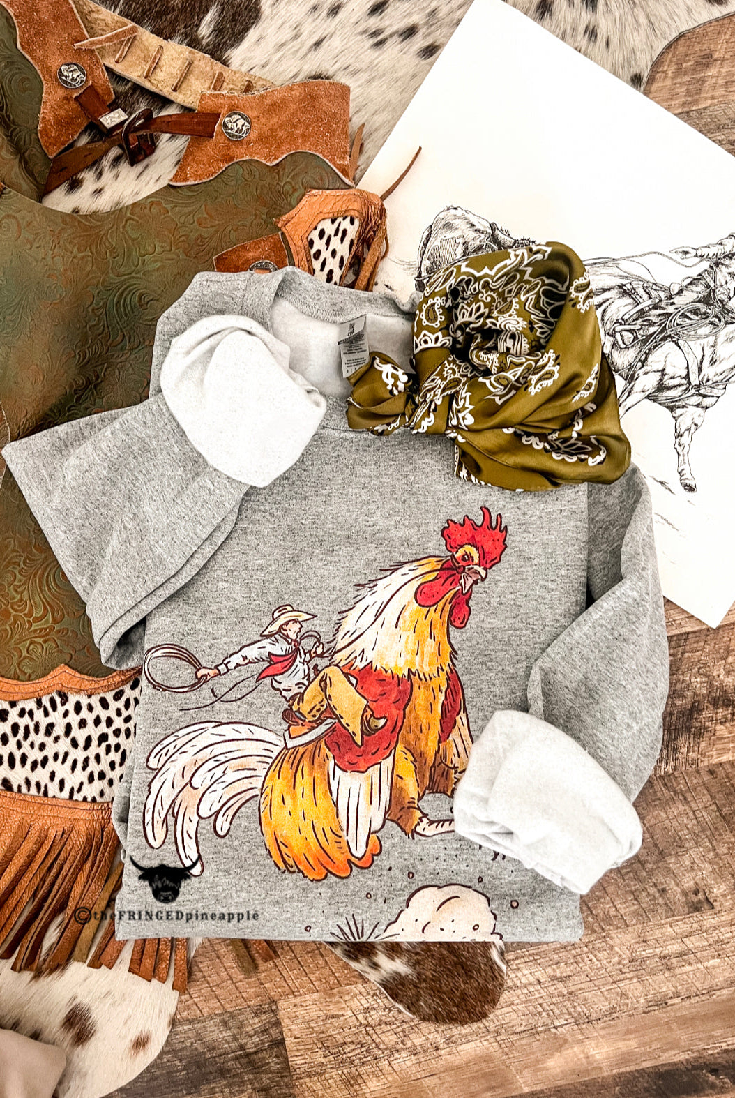 Cowboy Buckin’ Rooster Sweatshirt (Grey) 2.0