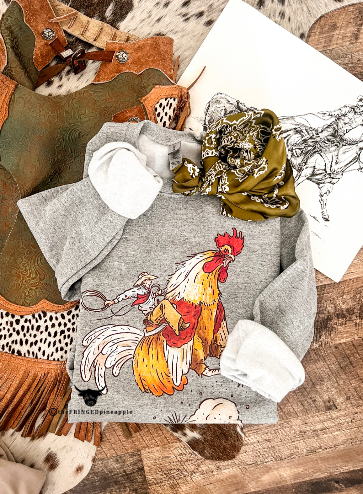 Cowboy Buckin’ Rooster Sweatshirt (Grey) 2.0