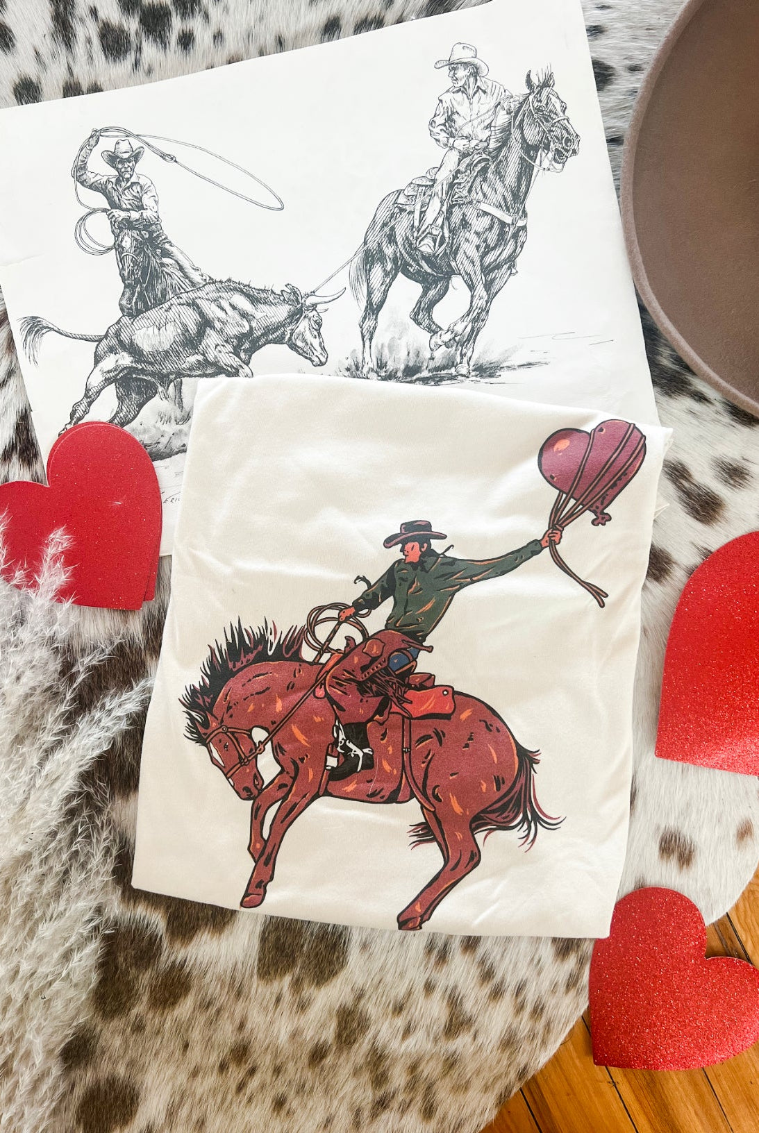 Valentine Buckaroo Cowboy Design Tee or Sweatshirt (cream) (Adult)