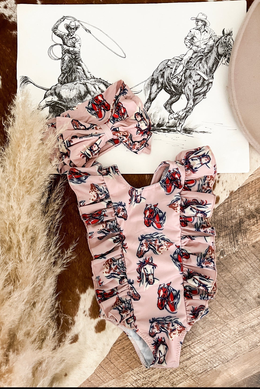 Ride The Pony(WildHorses)Rose Ruffle Swimsuit 0-3m (4xs)